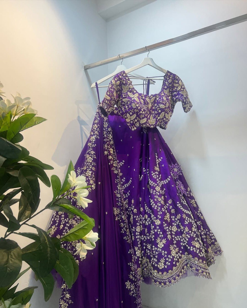 Purple Designer Fox Georgette Lehenga Set with 4-Meter Flair & Sequin Embroidery ClothsVilla