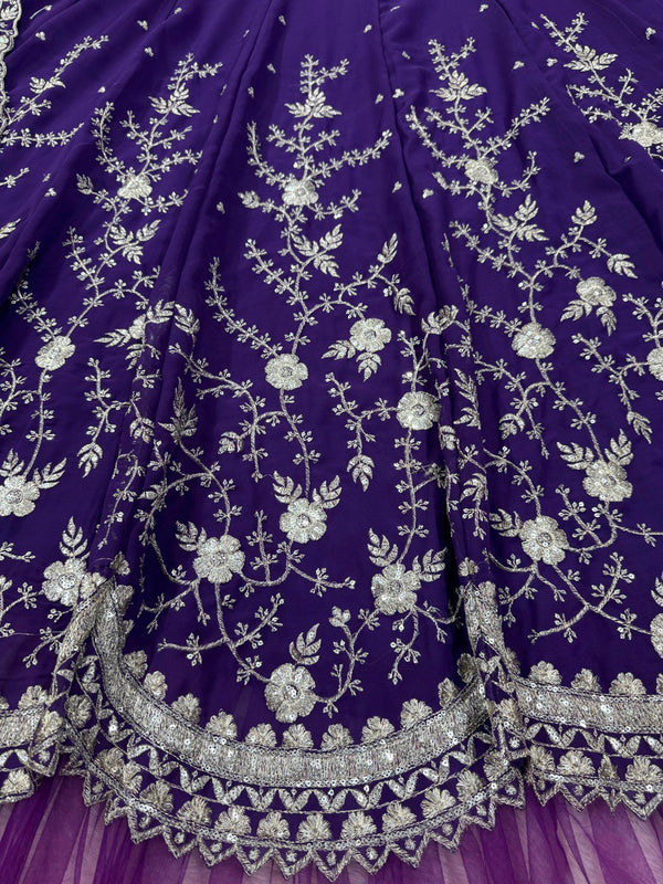Purple Designer Fox Georgette Lehenga Set with 4-Meter Flair & Sequin Embroidery ClothsVilla