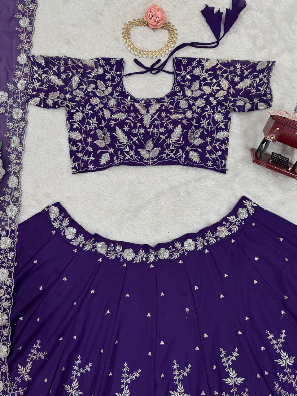 Purple Designer Fox Georgette Lehenga Set with 4-Meter Flair & Sequin Embroidery ClothsVilla