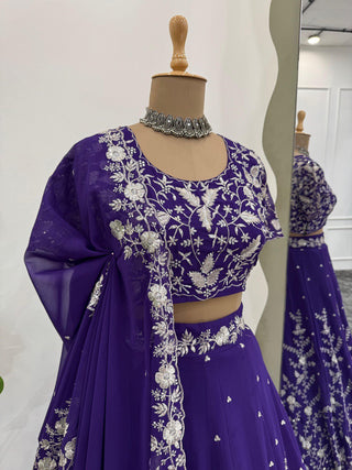 Purple Designer Fox Georgette Lehenga Set with 4-Meter Flair & Sequin Embroidery ClothsVilla