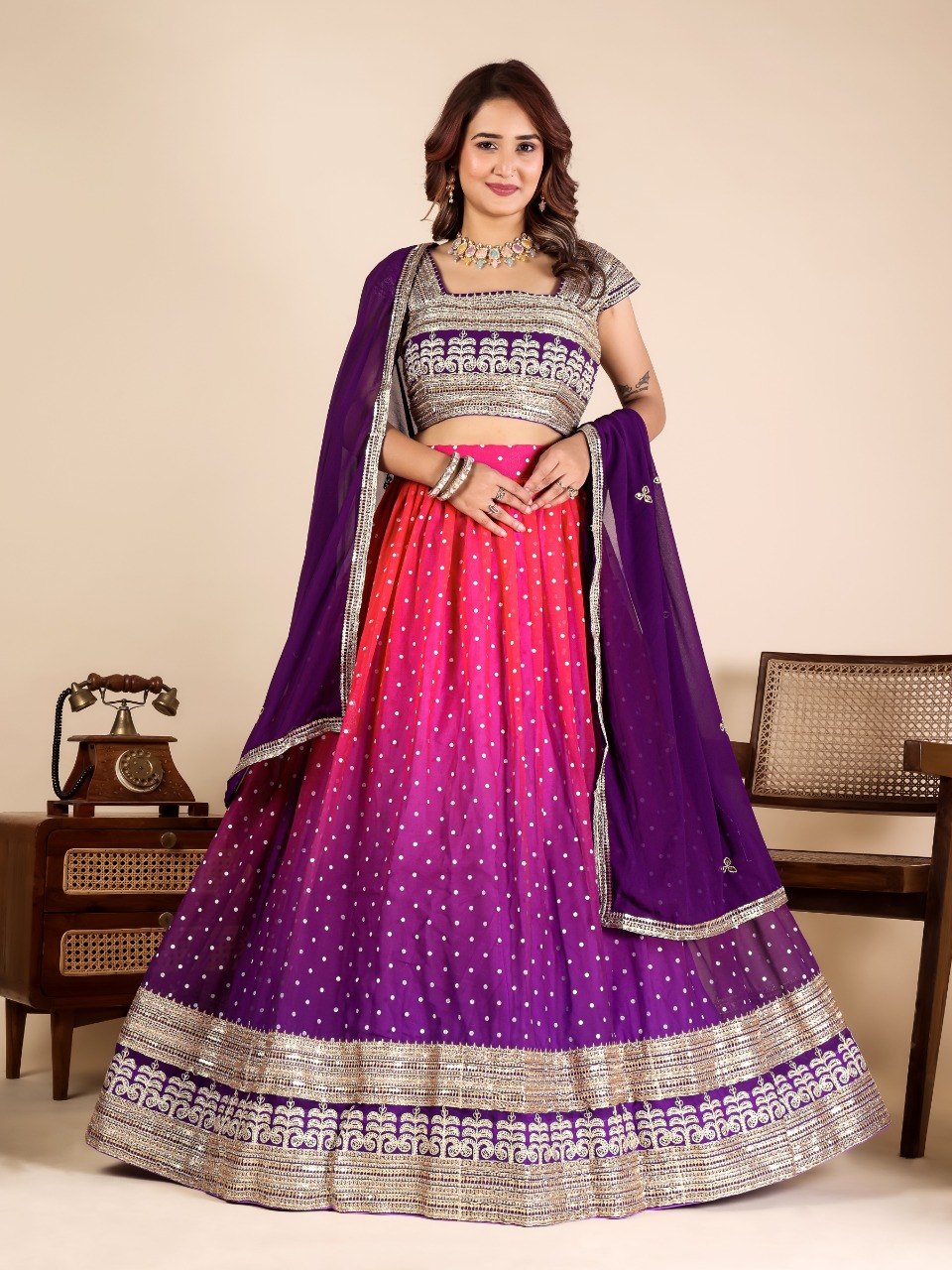 Purple Designer Georgette Lehenga ClothsVilla