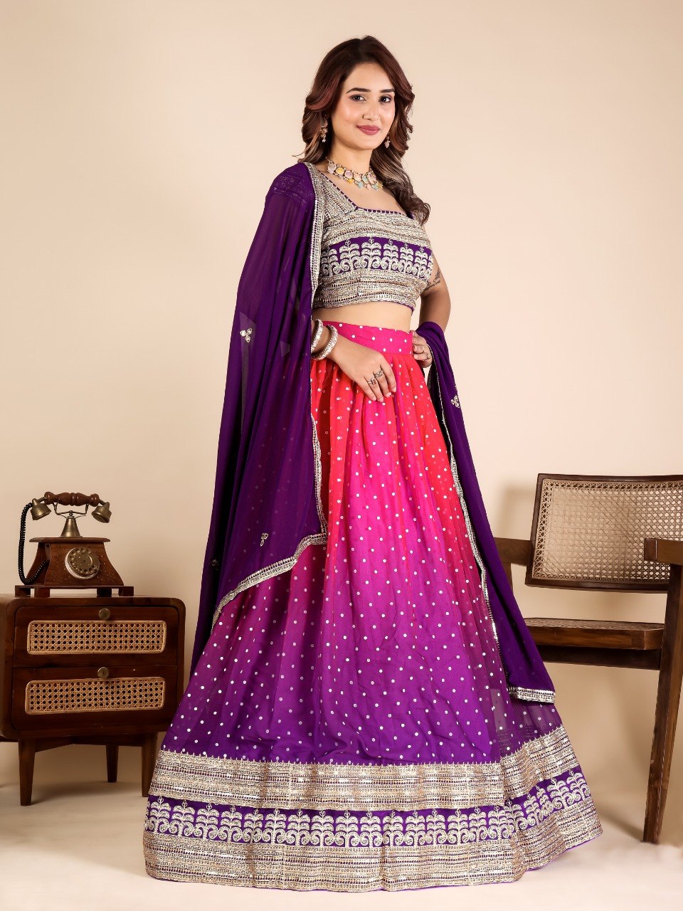 Purple Designer Georgette Lehenga ClothsVilla