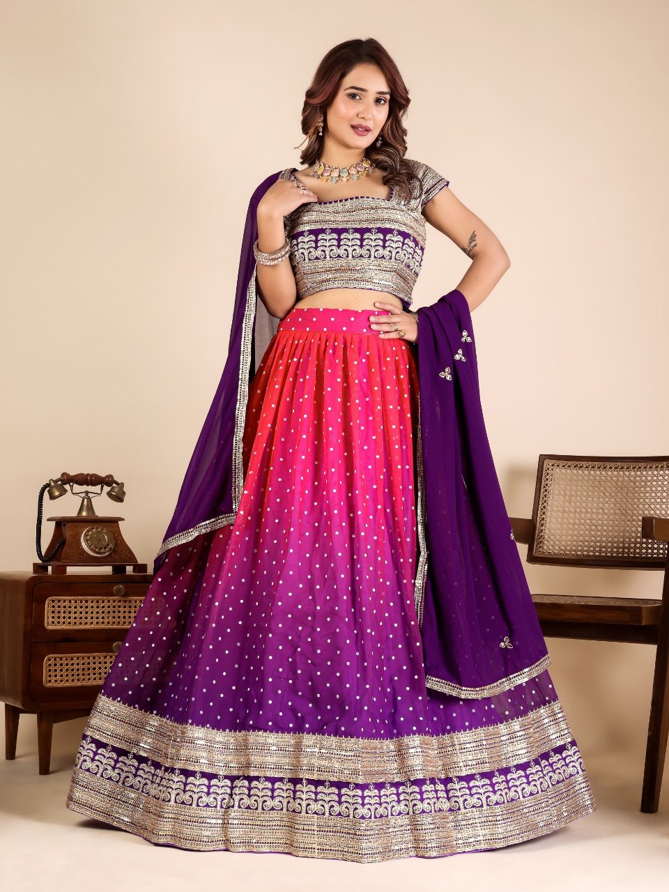 Purple Designer Georgette Lehenga ClothsVilla
