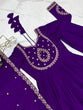 Load image into Gallery viewer, Purple Designer Heavy Pure Roman Chanderi Silk 16 Kali Anarkali Gown Set with Beads Handwork, 4-Meter Flare, Churidar Sleeves &amp; Fancy Dupatta Clothsvilla