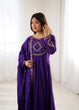 Load image into Gallery viewer, Purple Designer Heavy Pure Roman Chanderi Silk 16 Kali Anarkali Gown Set with Beads Handwork, 4-Meter Flare, Churidar Sleeves &amp; Fancy Dupatta Clothsvilla