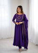 Load image into Gallery viewer, Purple Designer Heavy Pure Roman Chanderi Silk 16 Kali Anarkali Gown Set with Beads Handwork, 4-Meter Flare, Churidar Sleeves &amp; Fancy Dupatta Clothsvilla