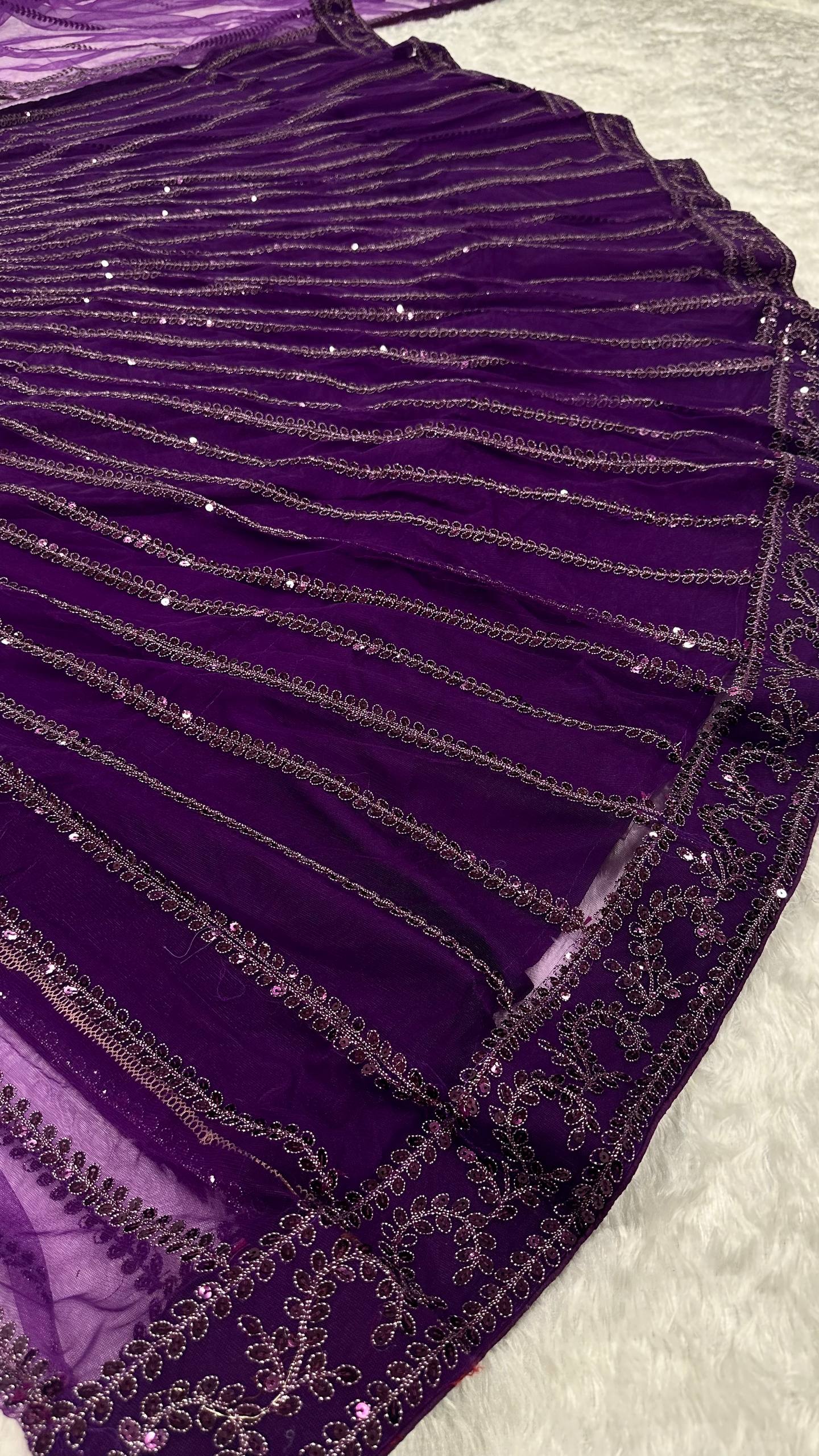 Purple Designer Net Lehenga Set with Sequins & Dori Embroidery ClothsVilla