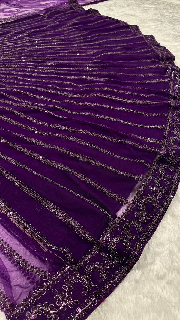 Purple Designer Net Lehenga Set with Sequins & Dori Embroidery ClothsVilla