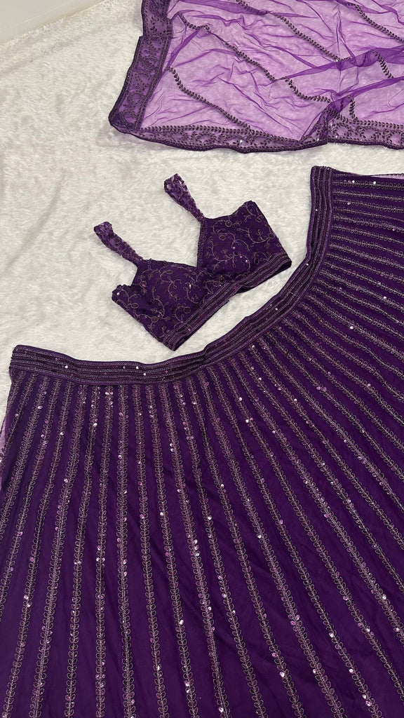 Purple Designer Net Lehenga Set with Sequins & Dori Embroidery ClothsVilla