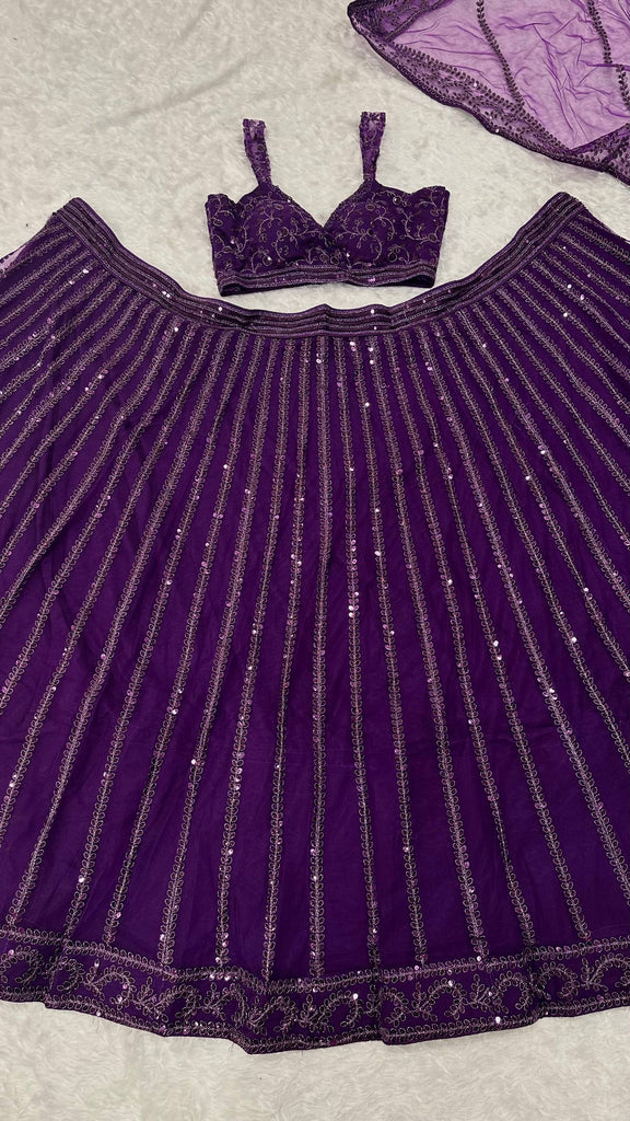 Purple Designer Net Lehenga Set with Sequins & Dori Embroidery ClothsVilla