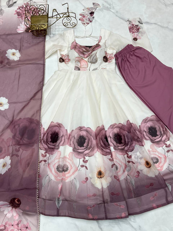Purple Designer Organza Silk Anarkali Set with Badla Jari Handwork & Gota Patti Dupatta ClothsVilla