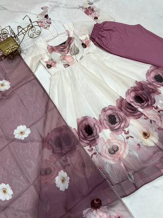 Purple Designer Organza Silk Anarkali Set with Badla Jari Handwork & Gota Patti Dupatta ClothsVilla