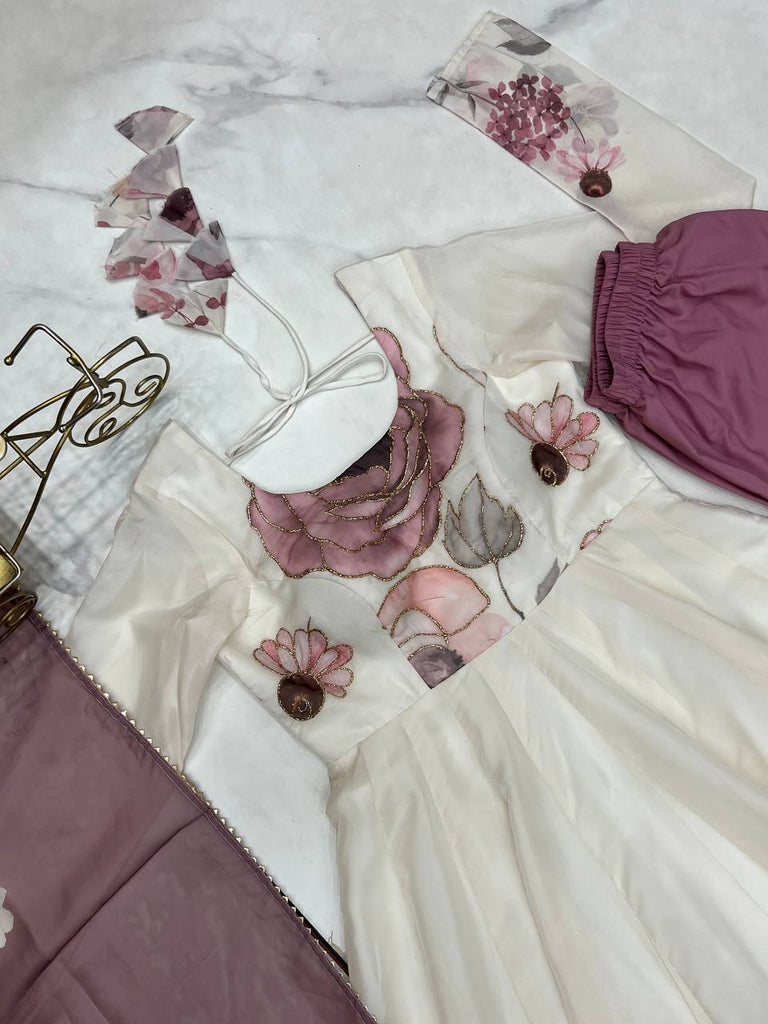 Purple Designer Organza Silk Anarkali Set with Badla Jari Handwork & Gota Patti Dupatta ClothsVilla