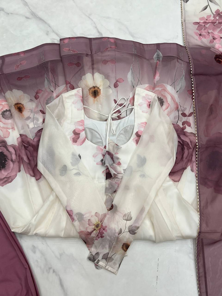 Purple Designer Organza Silk Anarkali Set with Badla Jari Handwork & Gota Patti Dupatta ClothsVilla