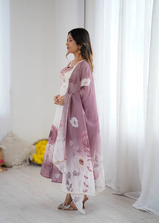 Purple Designer Organza Silk Anarkali Set with Badla Jari Handwork & Gota Patti Dupatta ClothsVilla