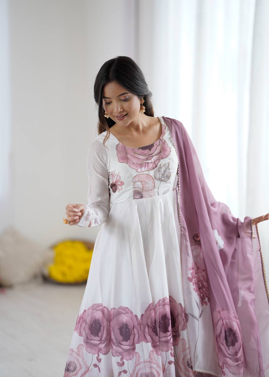 Purple Designer Organza Silk Anarkali Set with Badla Jari Handwork & Gota Patti Dupatta ClothsVilla