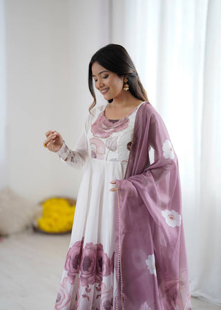 Purple Designer Organza Silk Anarkali Set with Badla Jari Handwork & Gota Patti Dupatta ClothsVilla