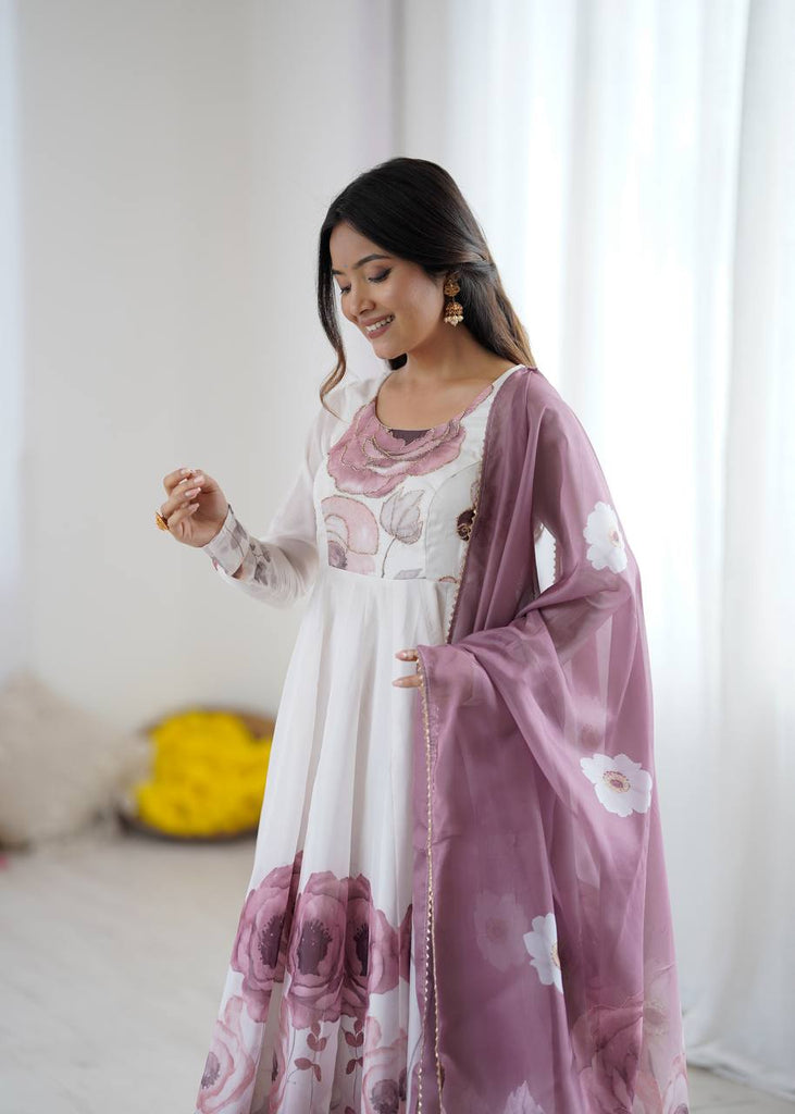 Purple Designer Organza Silk Anarkali Set with Badla Jari Handwork & Gota Patti Dupatta ClothsVilla