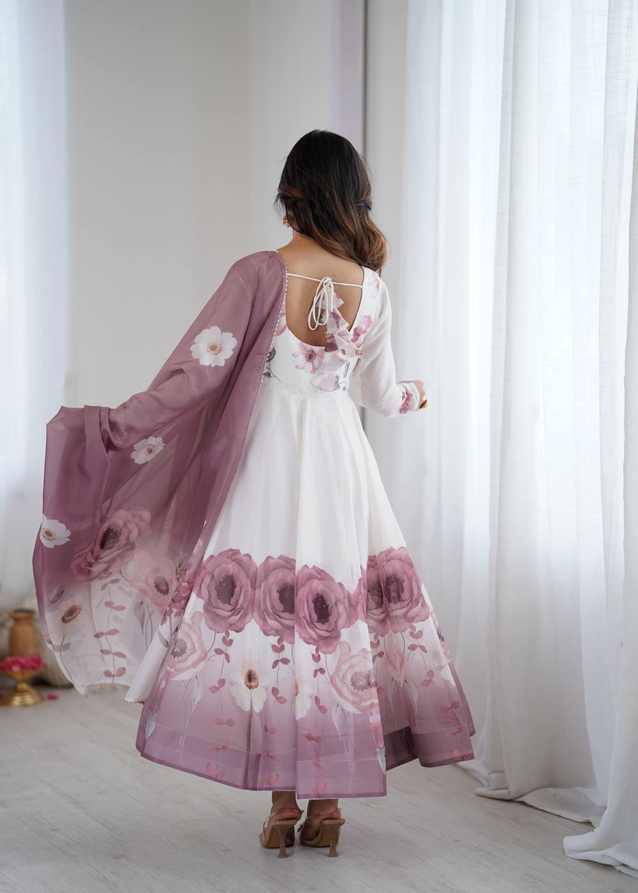 Purple Designer Organza Silk Anarkali Set with Badla Jari Handwork & Gota Patti Dupatta ClothsVilla