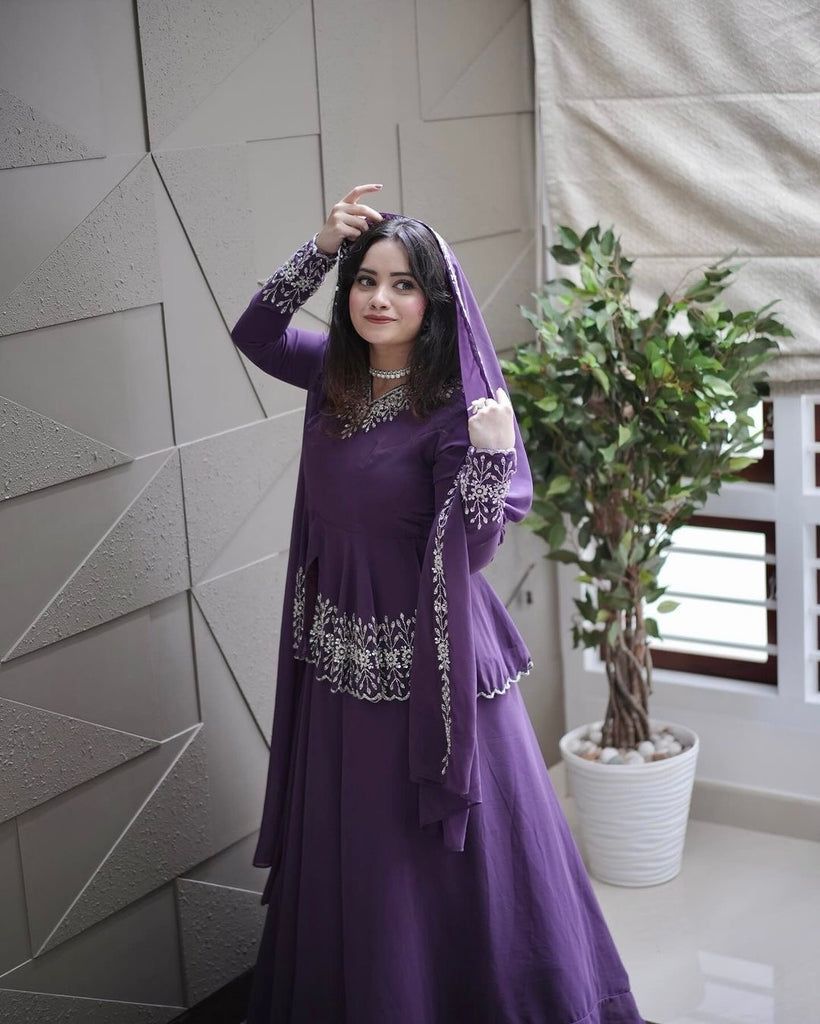 Purple Designer Party Wear Top with Lehenga & Dupatta Se Purple Designer Party Wear Top with Lehenga & Dupatta Se