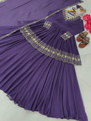 Purple Designer Party Wear Top with Lehenga & Dupatta Set - Sequin Embroidery and Tassel Accents ClothsVilla