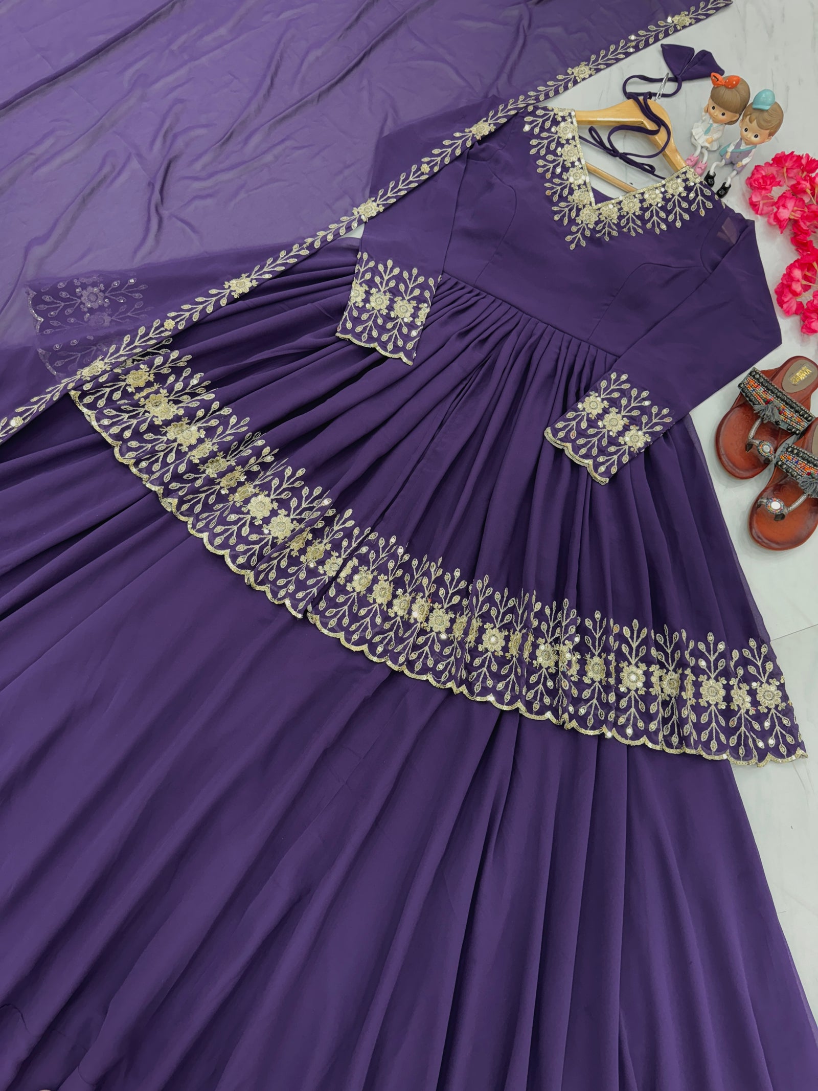 Purple Designer Party Wear Top with Lehenga & Dupatta Set - Sequin Embroidery and Tassel Accents ClothsVilla