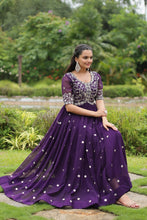 Load image into Gallery viewer, Purple Designer Readymade Gown with Zari-Thread &amp; Sequins Embroidery Clothsvilla