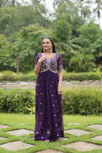 Load image into Gallery viewer, Purple Designer Readymade Gown with Zari-Thread &amp; Sequins Embroidery Clothsvilla