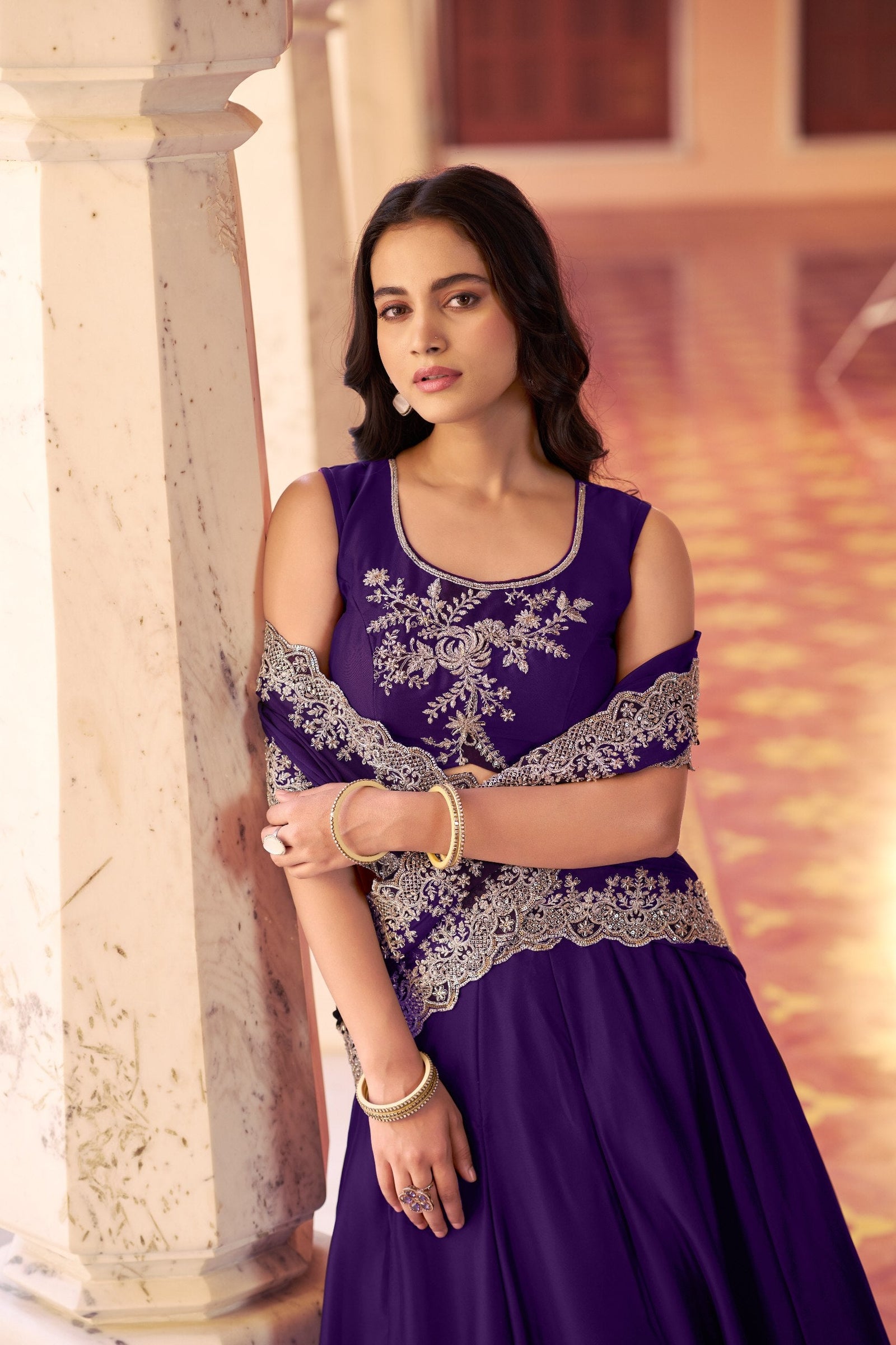 Purple Designer Silk Lehenga Set ClothsVilla