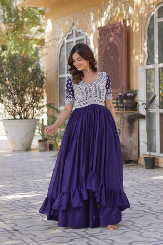 Purple Designer Star Georgette Kurti with Lehenga Set Embroidered Beads & Sequins Work Elegant Ethnic Wear ClothsVilla