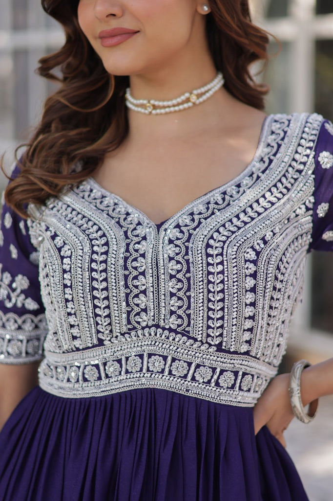 Purple Designer Star Georgette Kurti with Lehenga Set Embroidered Beads & Sequins Work Elegant Ethnic Wear ClothsVilla