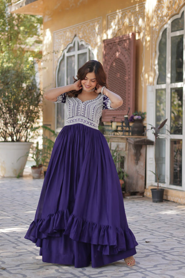 Purple Designer Star Georgette Kurti with Lehenga Set Embroidered Beads & Sequins Work Elegant Ethnic Wear ClothsVilla