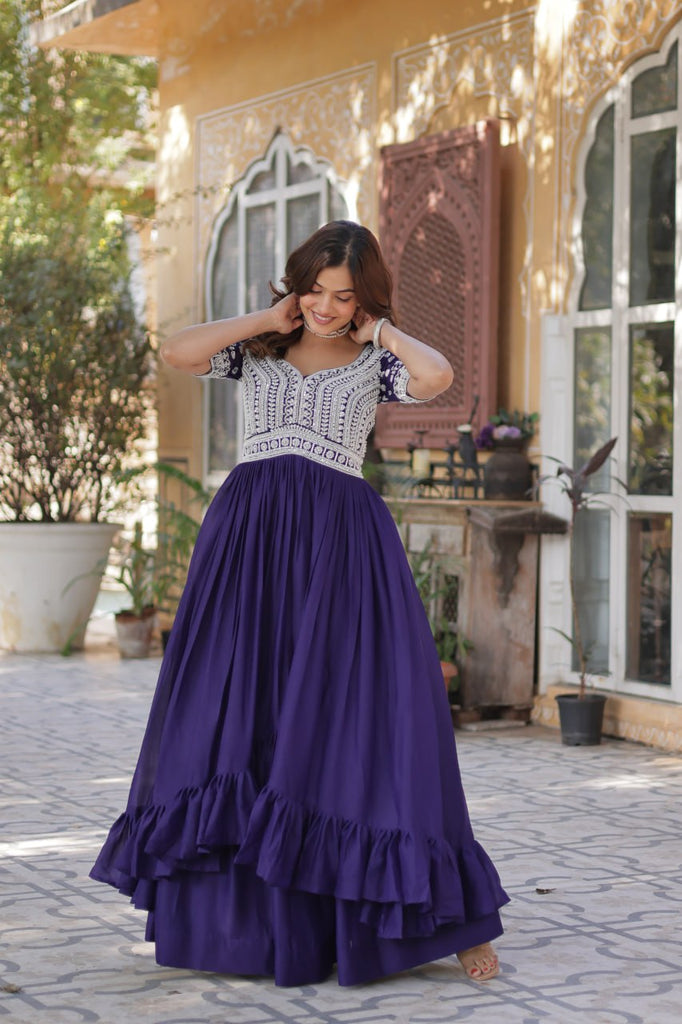 Purple Designer Star Georgette Kurti with Lehenga Set Embroidered Beads & Sequins Work Elegant Ethnic Wear ClothsVilla