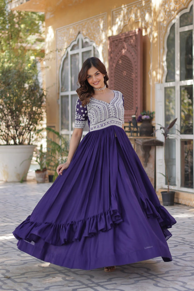 Purple Designer Star Georgette Kurti with Lehenga Set Embroidered Beads & Sequins Work Elegant Ethnic Wear ClothsVilla