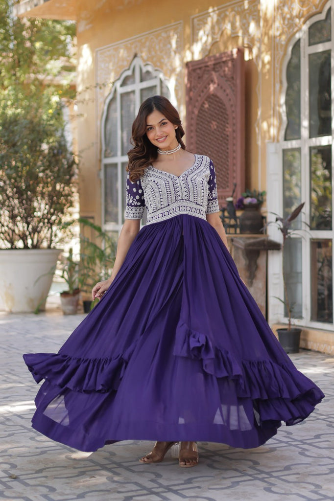 Purple Designer Star Georgette Kurti with Lehenga Set Embroidered Beads & Sequins Work Elegant Ethnic Wear ClothsVilla