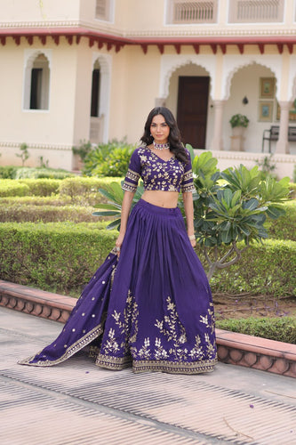 Purple Designer Vichitra Silk Sequins & Zari Embroidered Lehenga Choli Set with Matching Dupatta – Fully Stitched Festive & Wedding Wear Ensemble ClothsVilla