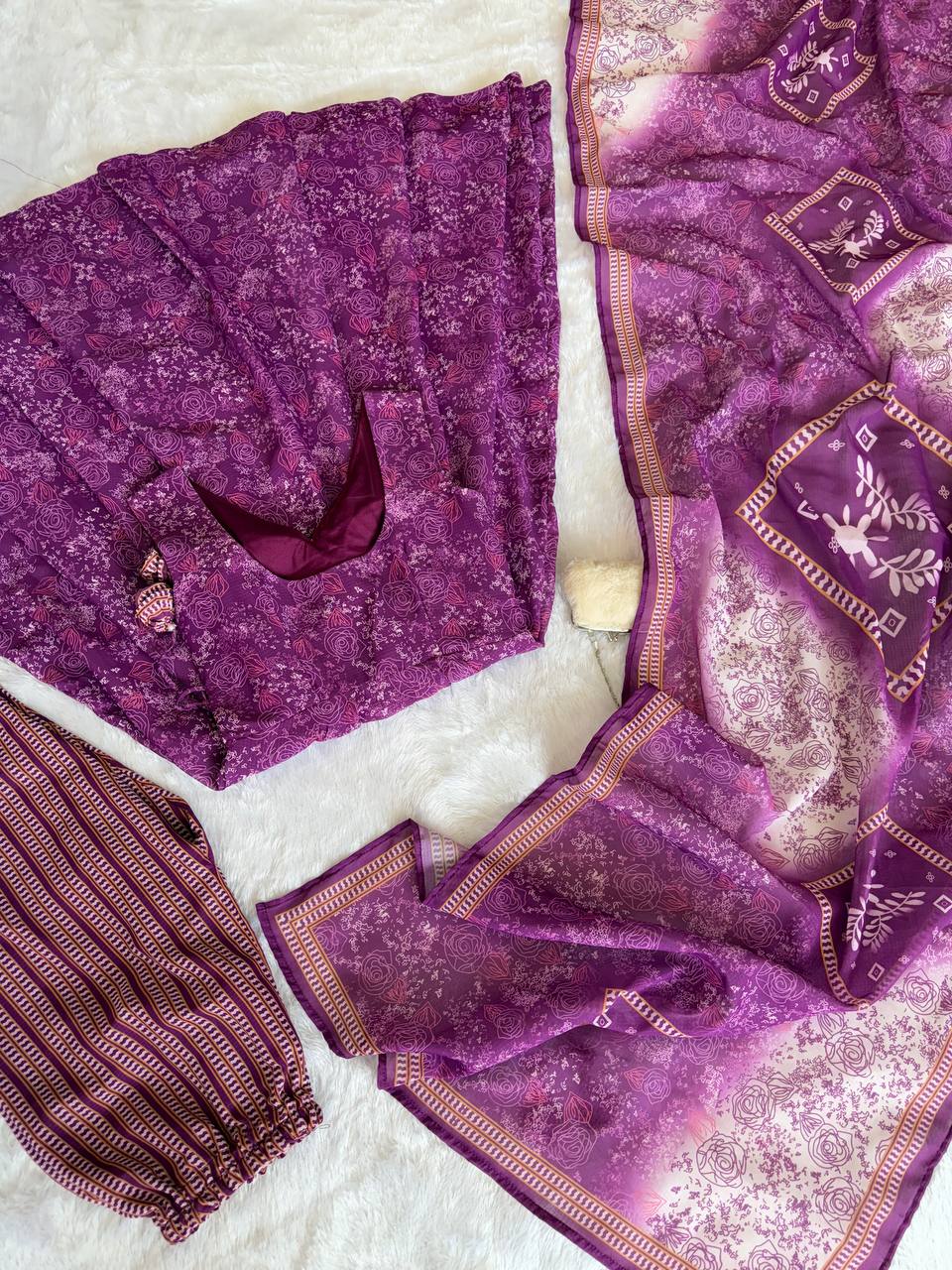 Purple Digital Printed Cotton Anarkali Suit Set with Dupatta & Bottom – Fully Stitched ClothsVilla