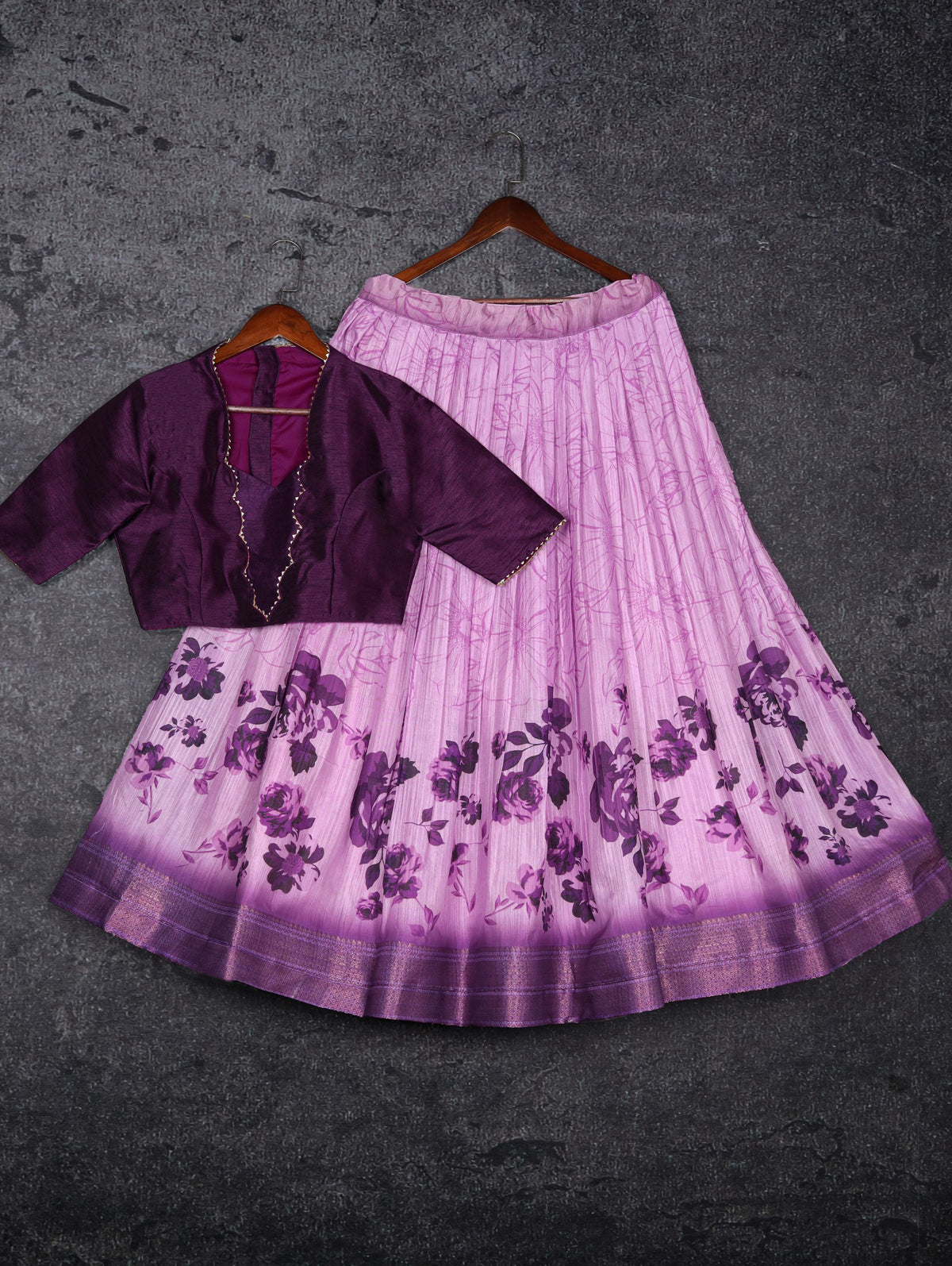 Purple Dola Silk Floral Lehenga Choli Set with Banglori Blouse | Wedding & Festive Wear ClothsVilla Main image