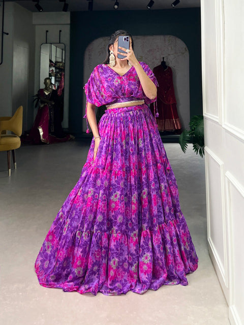 Purple Effortless Elegance Chiffon Floral Print Co-ord Set ClothsVilla Main image