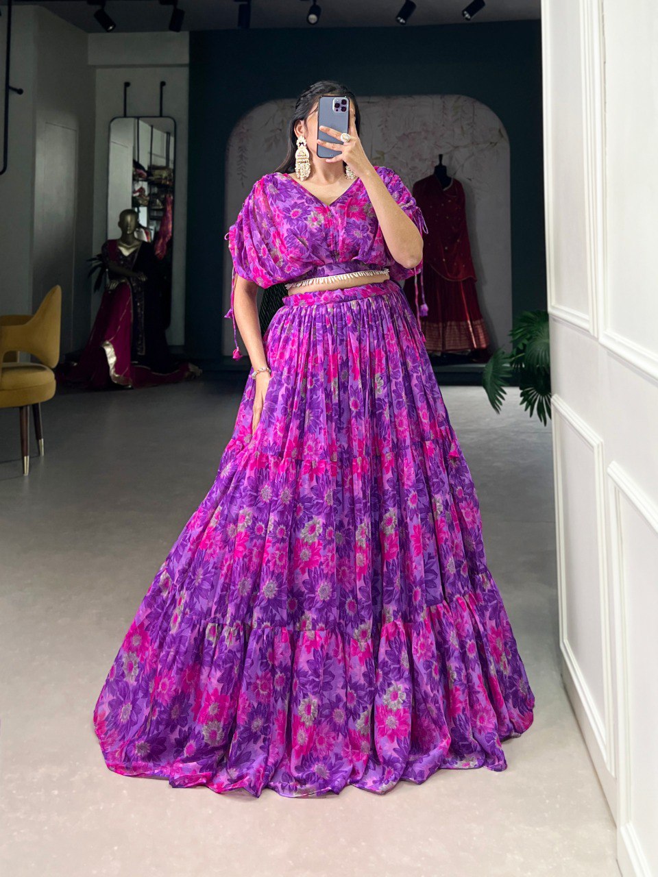 Purple Effortless Elegance Chiffon Floral Print Co-ord Set ClothsVilla Main image