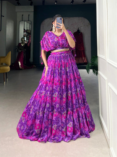 Purple Effortless Elegance Chiffon Floral Print Co-ord Set ClothsVilla