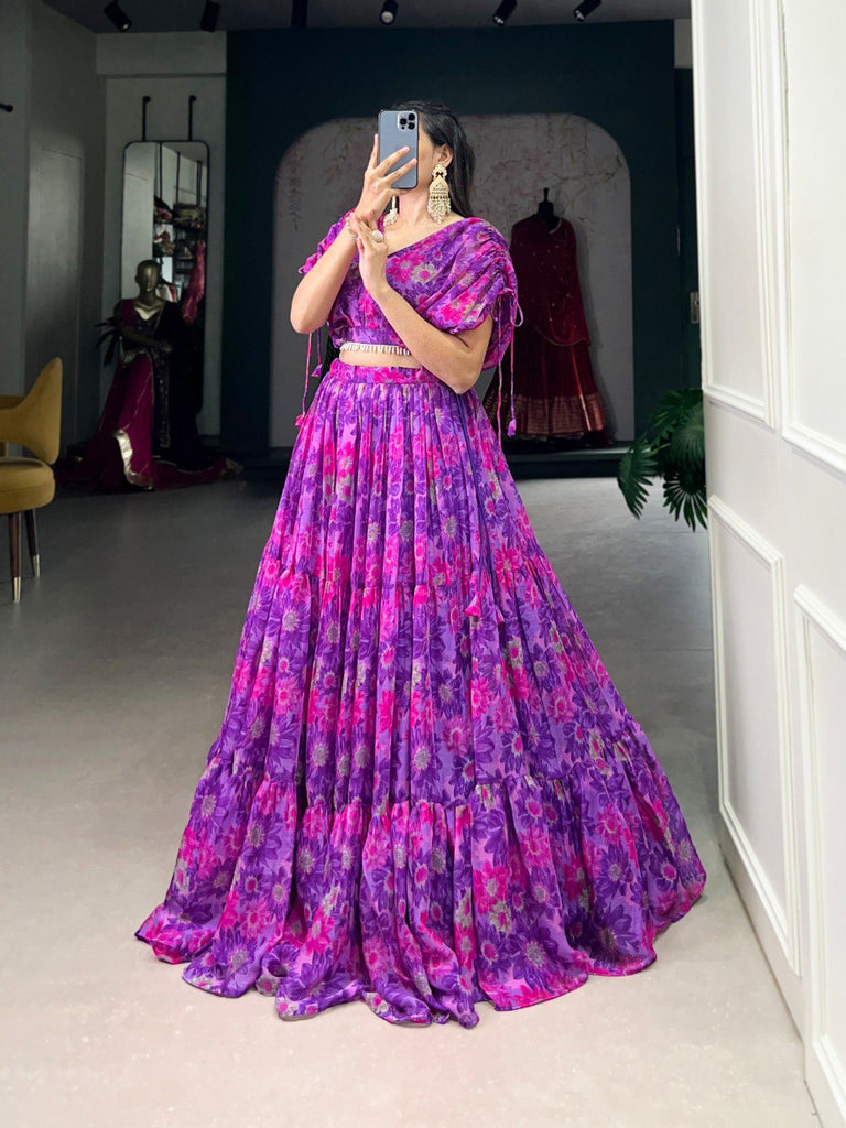 Purple Effortless Elegance Chiffon Floral Print Co-ord Set ClothsVilla