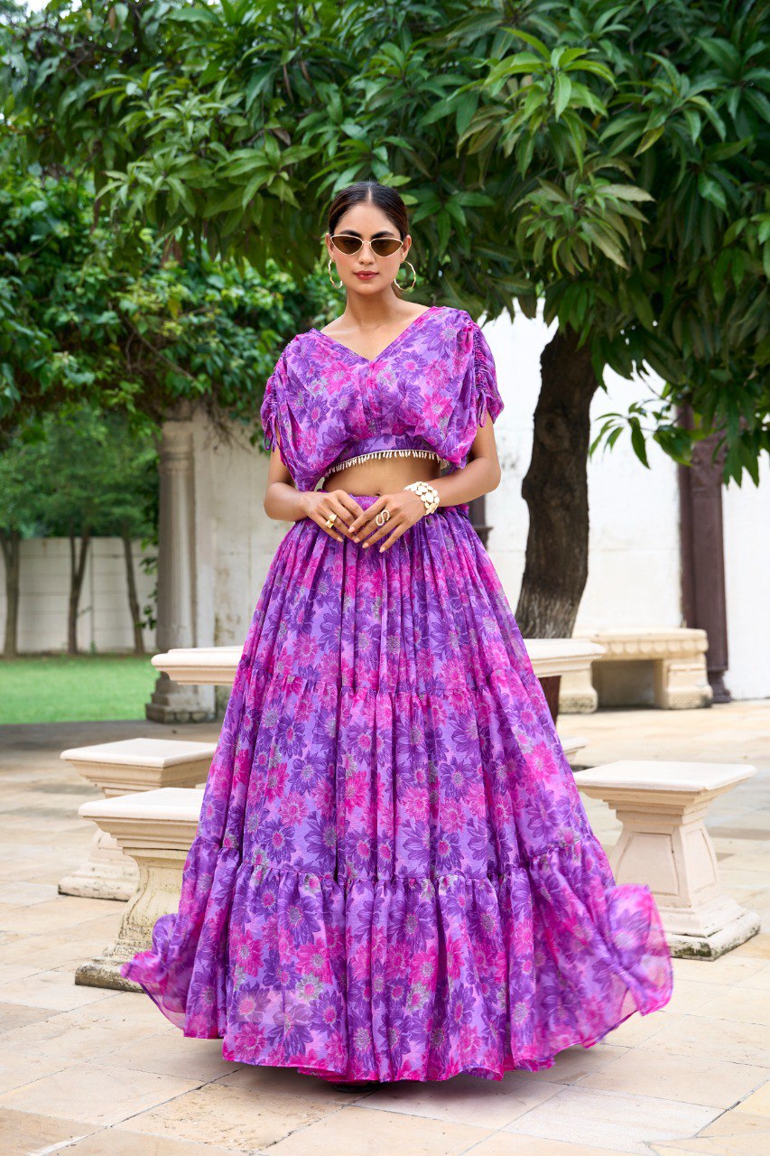 Purple Effortless Elegance Chiffon Floral Print Co-ord Set ClothsVilla