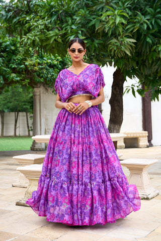 Purple Effortless Elegance Chiffon Floral Print Co-ord Set ClothsVilla