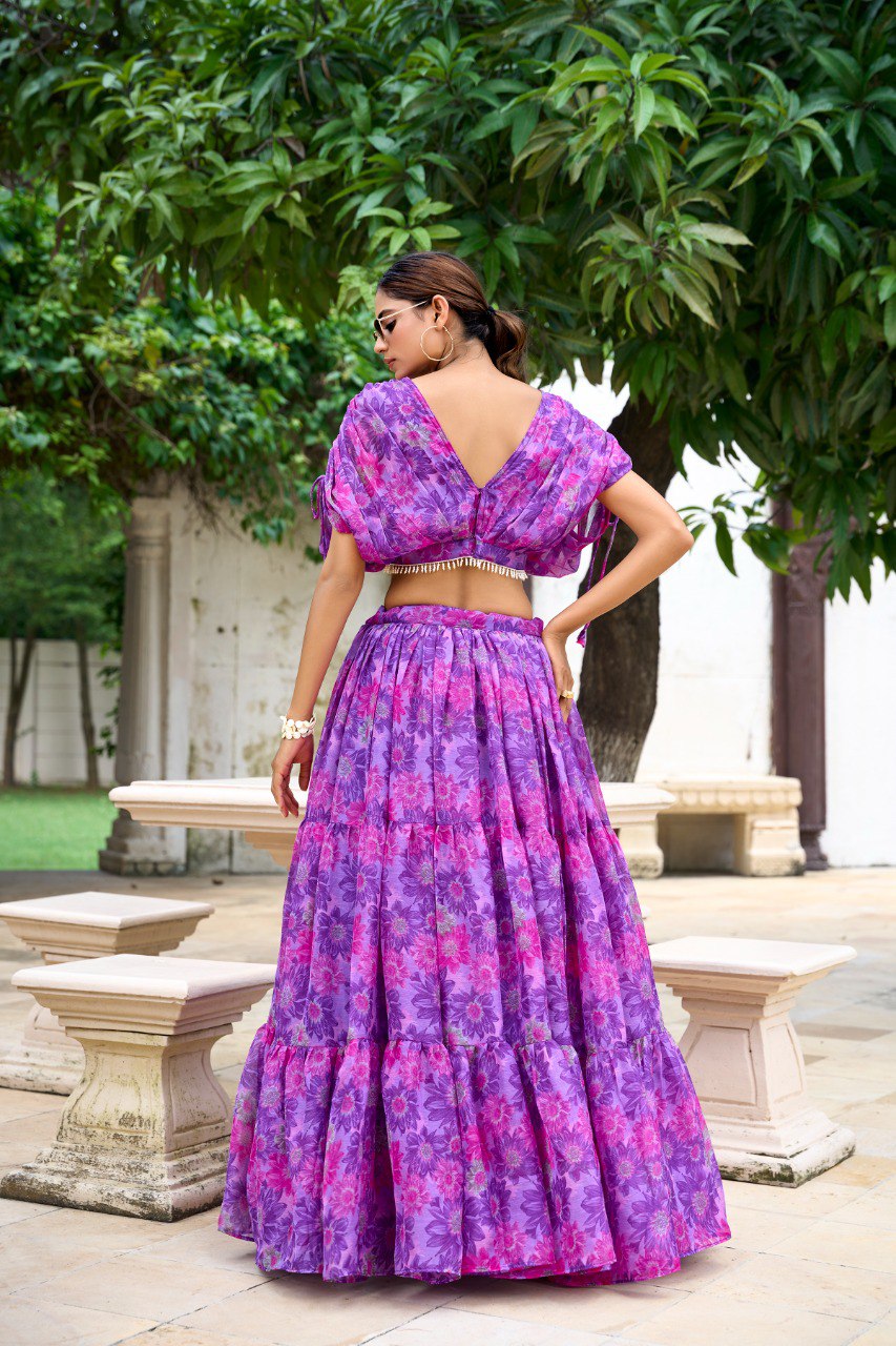 Purple Effortless Elegance Chiffon Floral Print Co-ord Set ClothsVilla