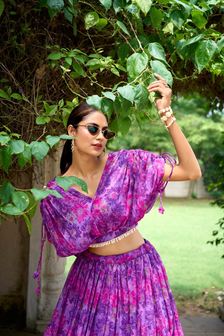 Purple Effortless Elegance Chiffon Floral Print Co-ord Set ClothsVilla