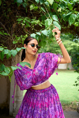Purple Effortless Elegance Chiffon Floral Print Co-ord Set ClothsVilla