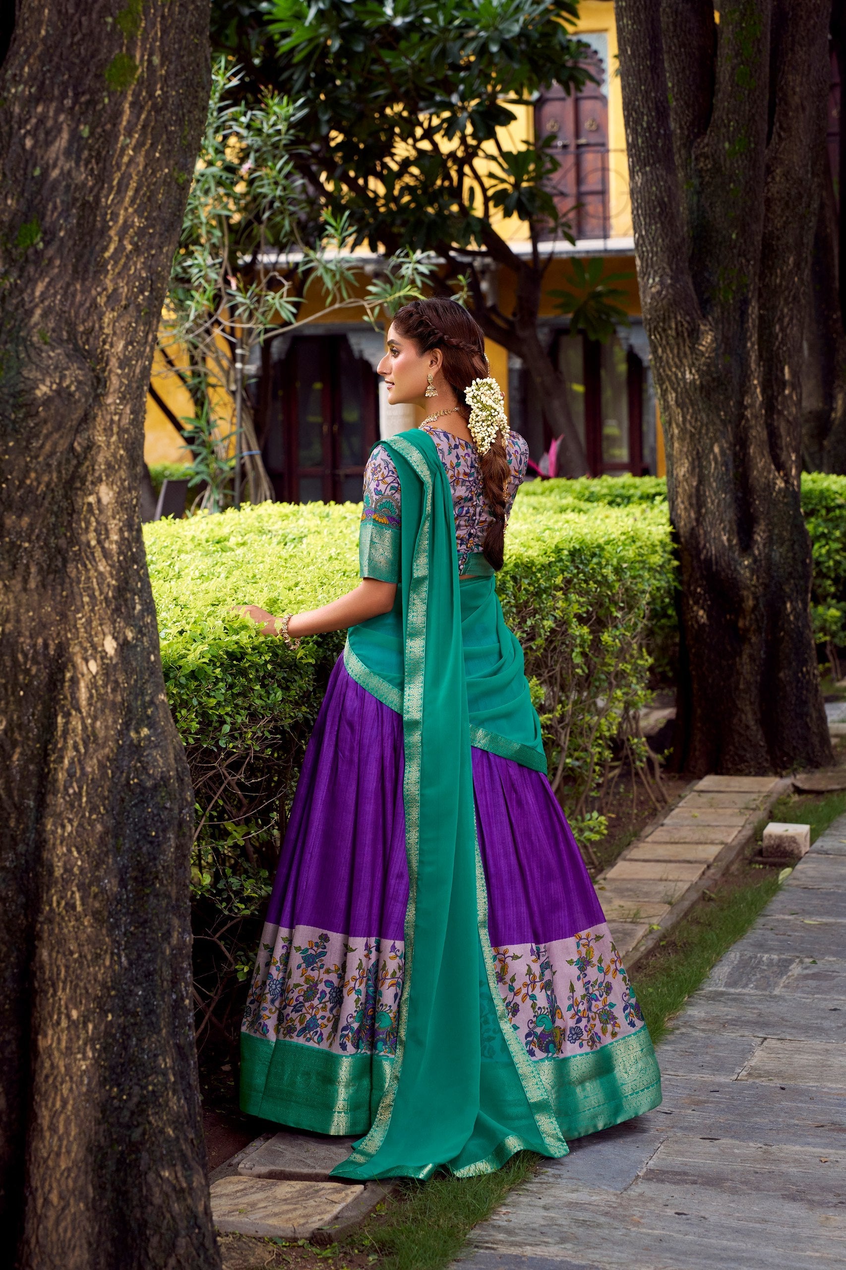 Purple Elegant Aastha Silk Printed Lehenga Choli Set with Zari Weaving and Georgette Dupatta – Stitched Ensemble ClothsVilla
