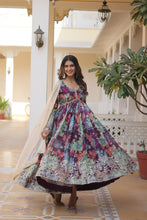 Load image into Gallery viewer, Purple Elegant Alia Cut Gown | Digital Print &amp; Sequins | Readymade Luxury Look ClothsVilla
