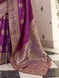 Load image into Gallery viewer, Purple Elegant Banarasi Satin Saree with Unstitched Blouse Piece ClothsVilla